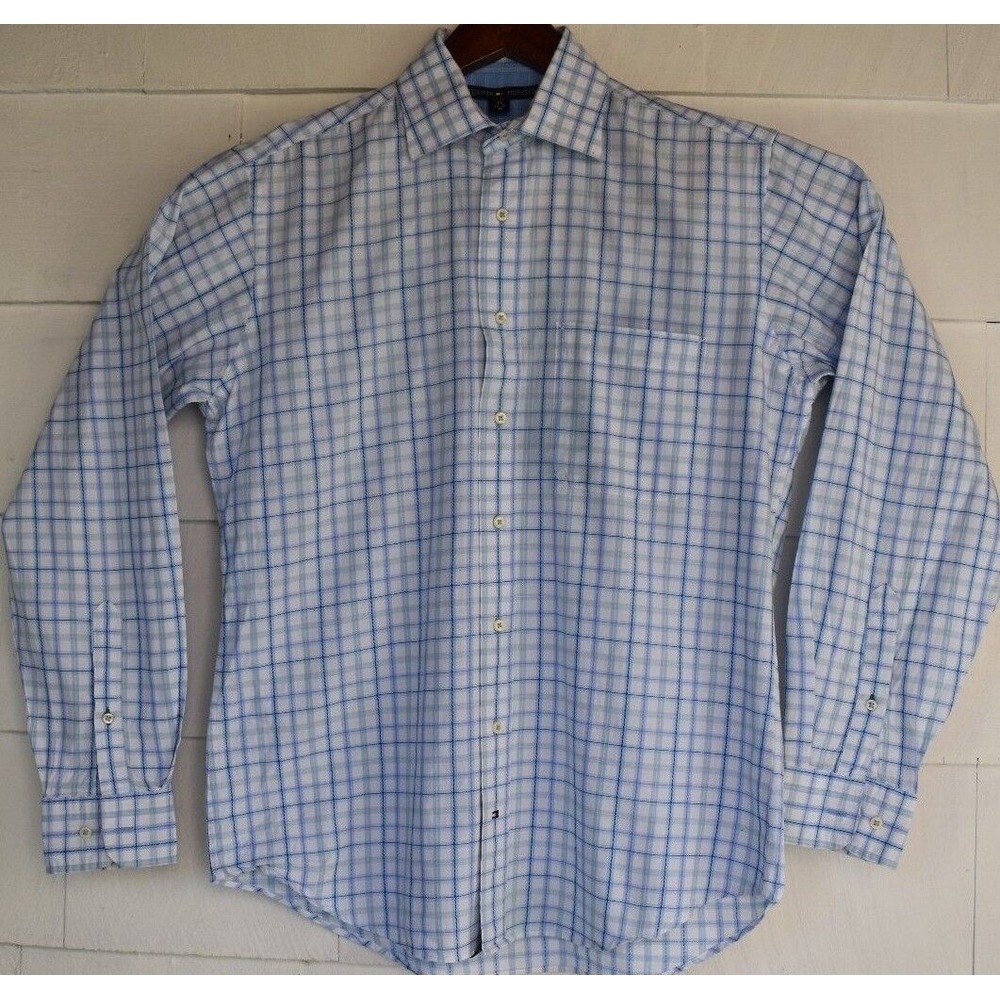 Tommy Hilfiger Men's Blue Plaids & Checks L/S Button Up Cotton Medium Shirt - Picture 12 of 12
